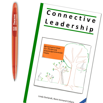 Connective Leadership (DE) front cover mit Kugelschreiber 1200px Book on Connective Leadership with pen for scale.